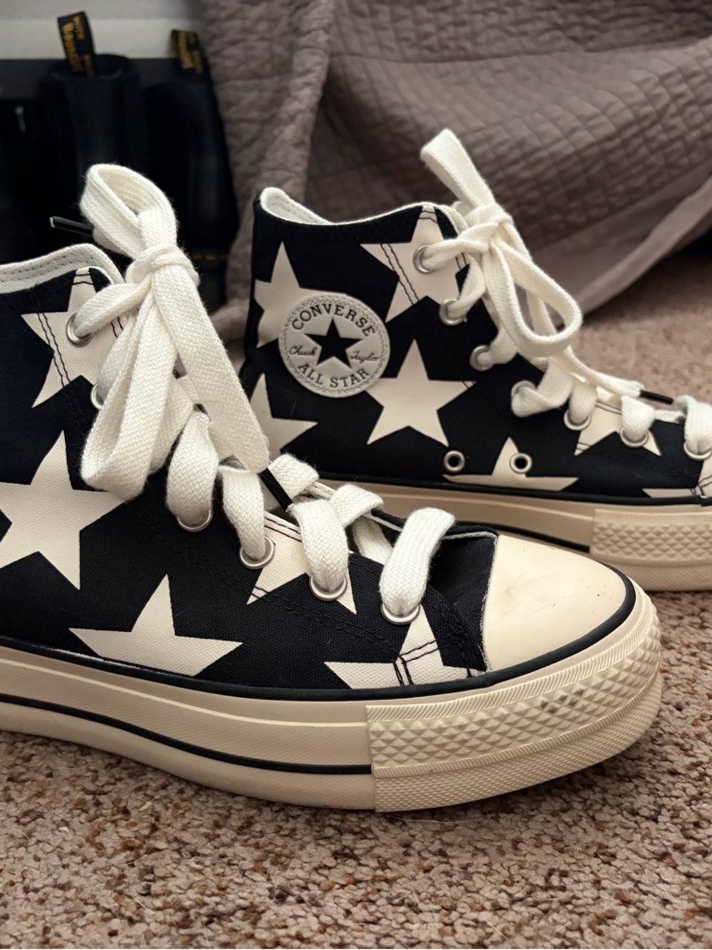 Converse Platform Black High Top Sneakers with White Star Print